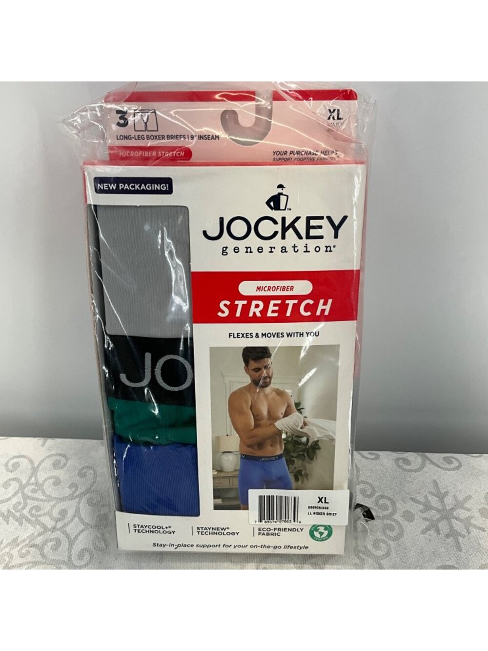 Jockey Generation Mens XL Microfiber Stretch Long-Leg Boxer Briefs 3-Pack With S
